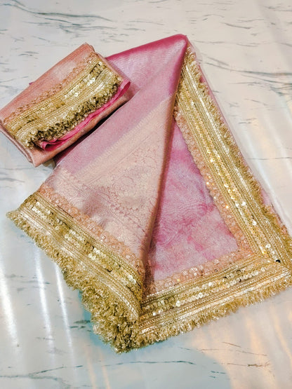 Pink saree Banarsi tissue silk saree Partywear sarees