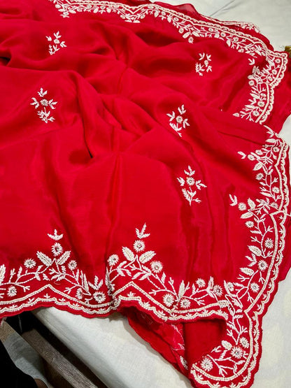 Weddding Crepe Embroidered Sarees