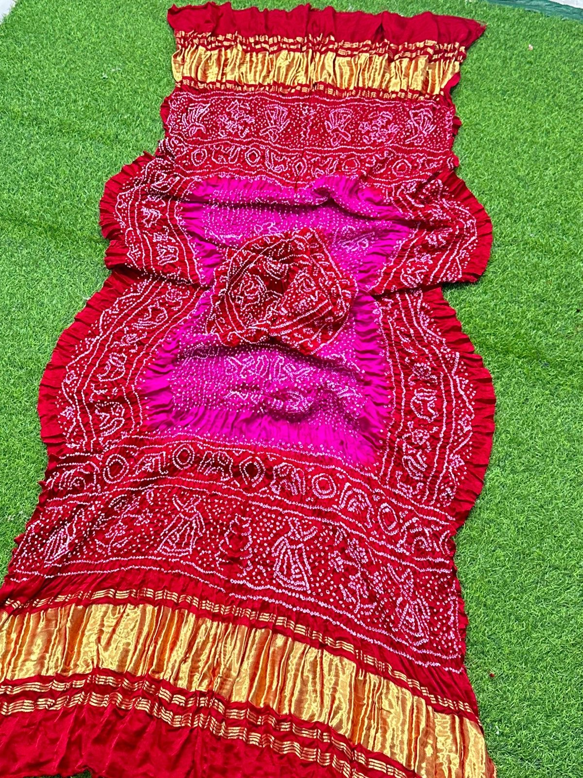 Pink bandhani dupatta gajji silk dupatta festive wear