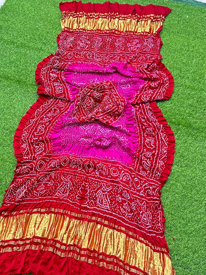 Pink bandhani dupatta gajji silk dupatta festive wear