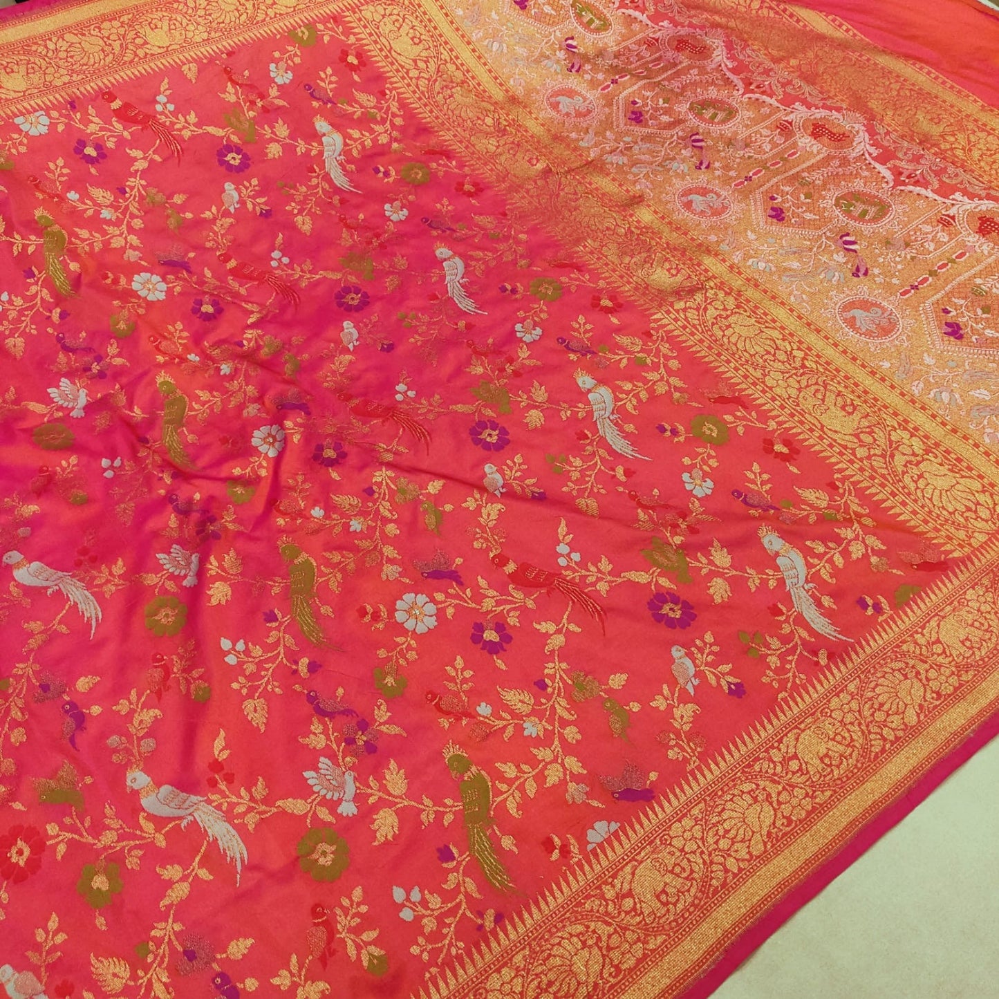 Kesari Katan silk saree handwoven Banarsi exclusive sarees blouse