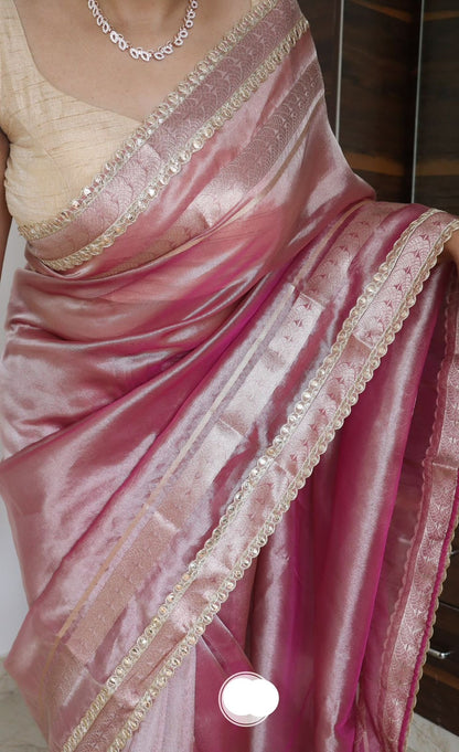 Pink tissue silk saree partywear sarees Indian saree blouse