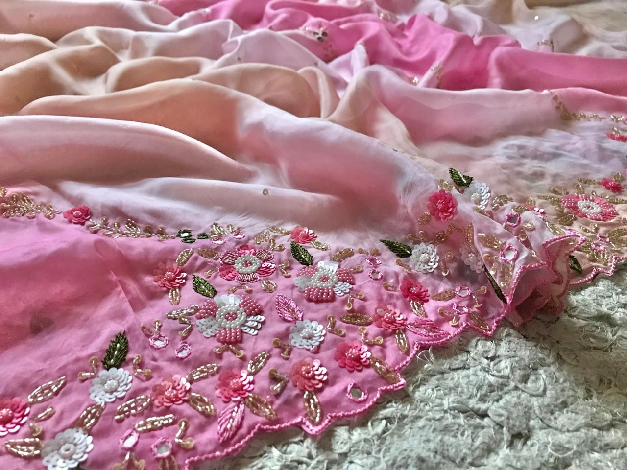 Premium ombre satin organza silk saree women sari blouse