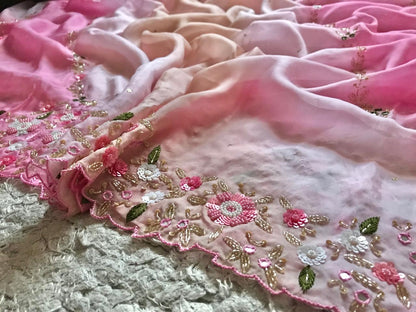 Premium ombre satin organza silk saree women sari blouse