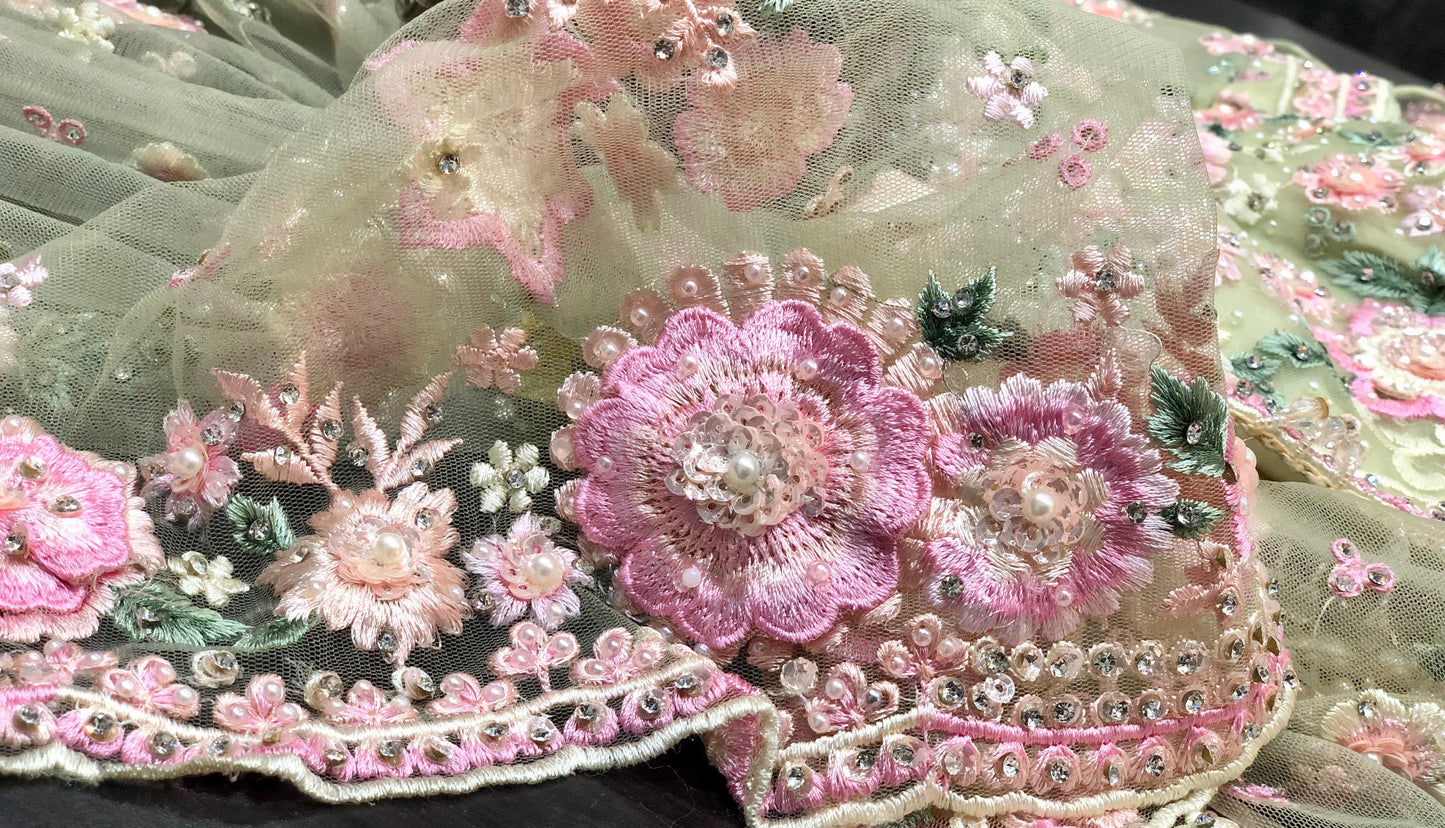 Designer inspired saree net saree floral heavy embroidery sarees blouse