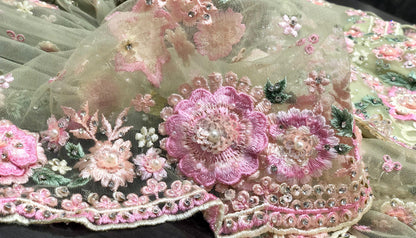 Designer inspired saree net saree floral heavy embroidery sarees blouse