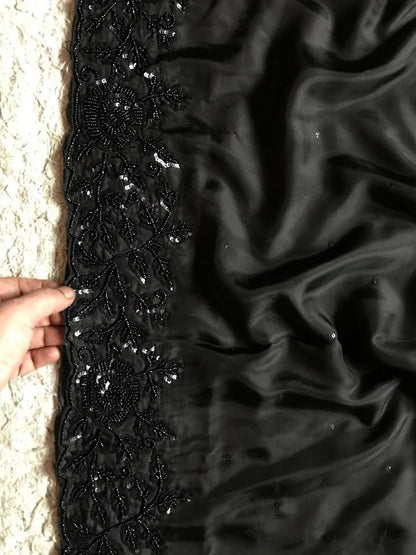 Premium black satin silk saree organza saree