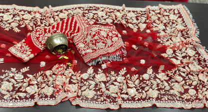 Net designer saree Indian wedding sari blouse women sarees