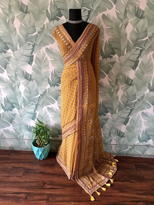 Premium handmade saree gorgette silk saree women sari blouse