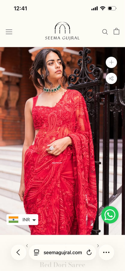 Red bridal saree Partywear saree wedding sari blouse