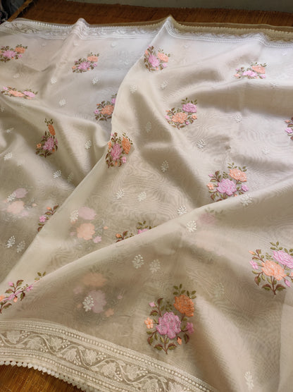 Meenadari Organza Silk Saree Embroidery Sari