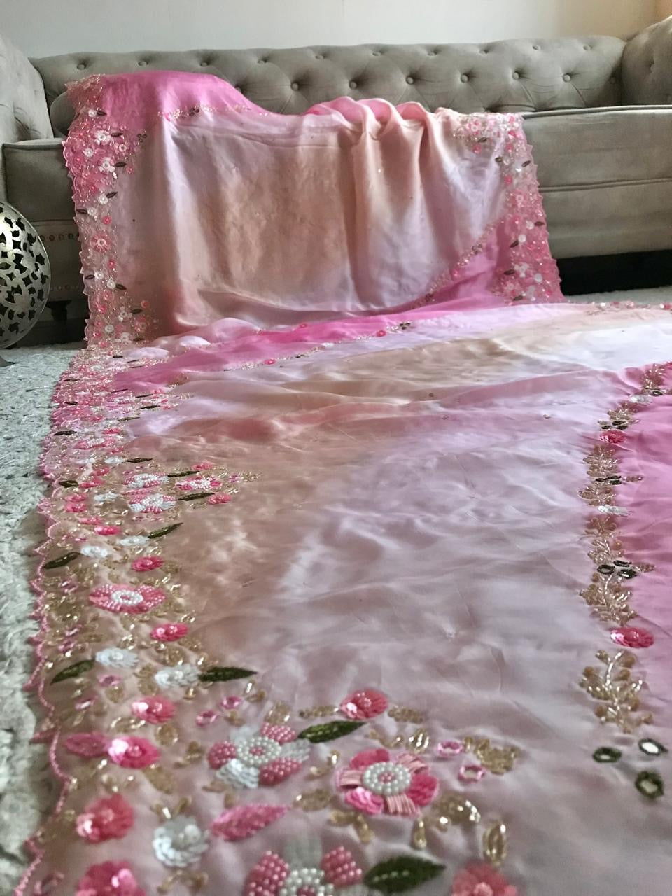 Premium ombre satin organza silk saree women sari blouse