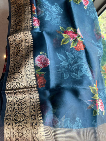 Rashmika organza saree floral saree bordered sari