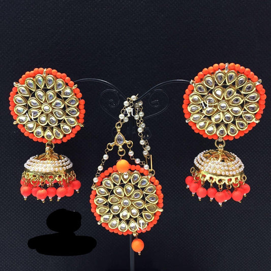Handmade jhumki set Kundan jhumki earrings tikka set