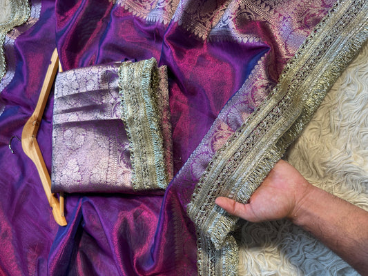 Mahiva tissue saree maharani saree lace sari