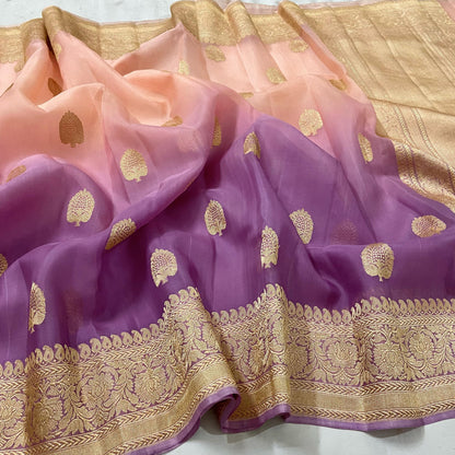 Shaded kora silk saree Partywear sarees blouse