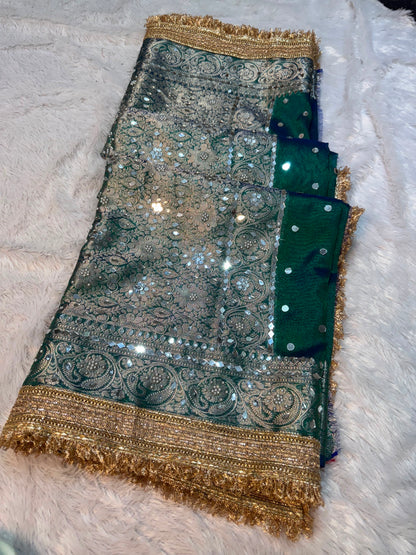 Maharani glass tissue saree banarsi soft silk saree Indian sari blouse