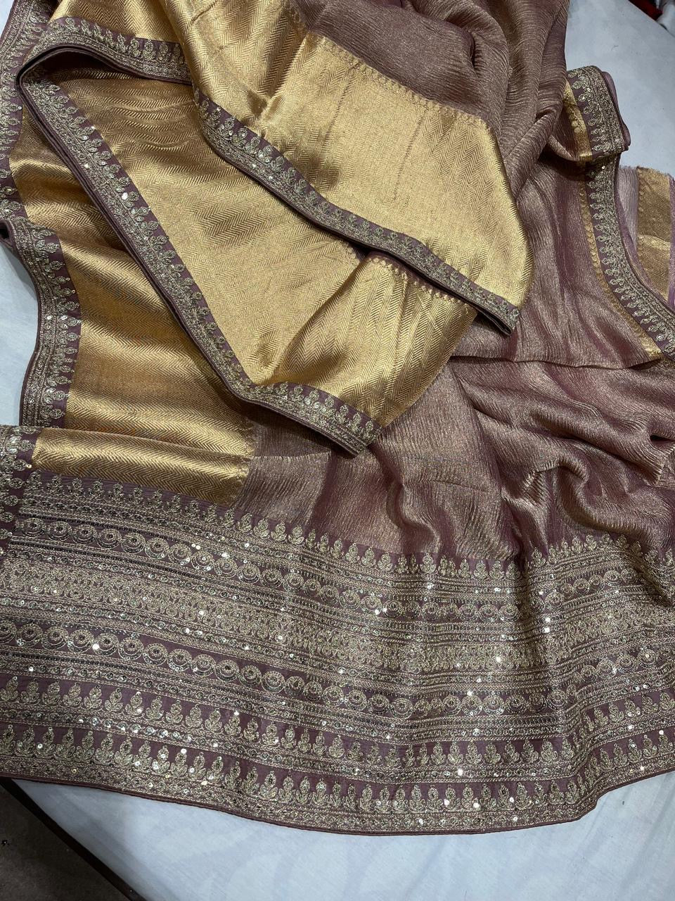 Crush Tissue Saree Kanjeevaram Sarees Indian Global Sari