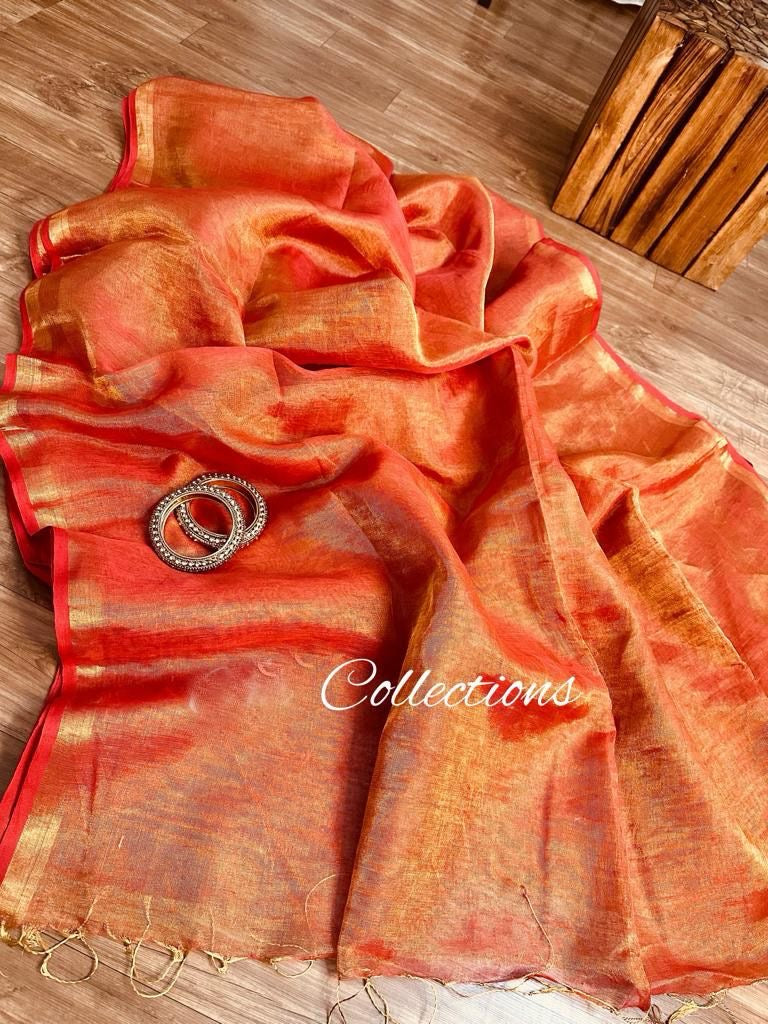 Handwoven Linen Saree Women Sarees Dual Tone Saree