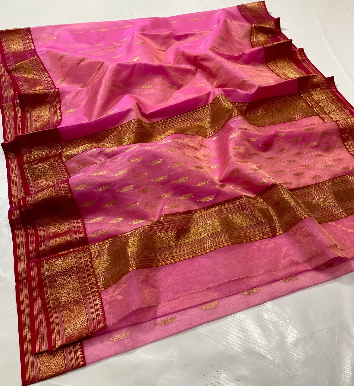 Pinasha Chanderi saree pink sarees handmade sari blouse