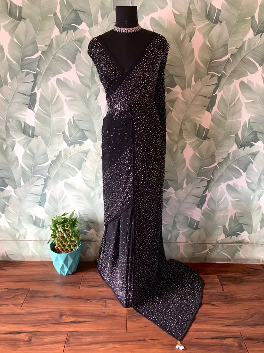 Black sequins saree Partywear sari blouse Indian sarees