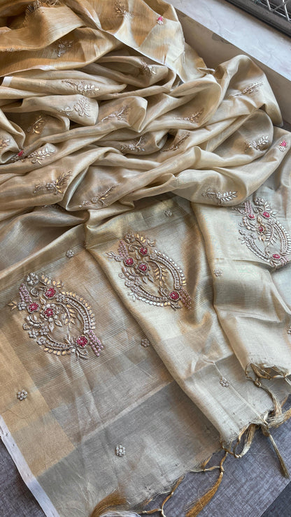Vanisha linen saree tissue handloom saree Indian sari blouse