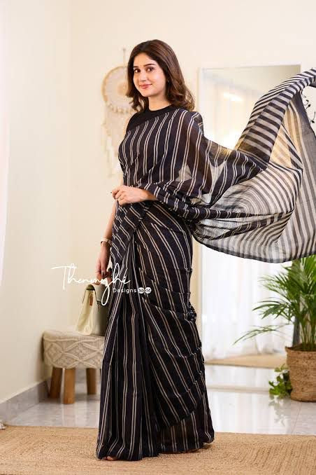 Striped saree Chanderi saree Indian sari blouse