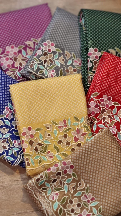 Bandhej printed organza silk sarees