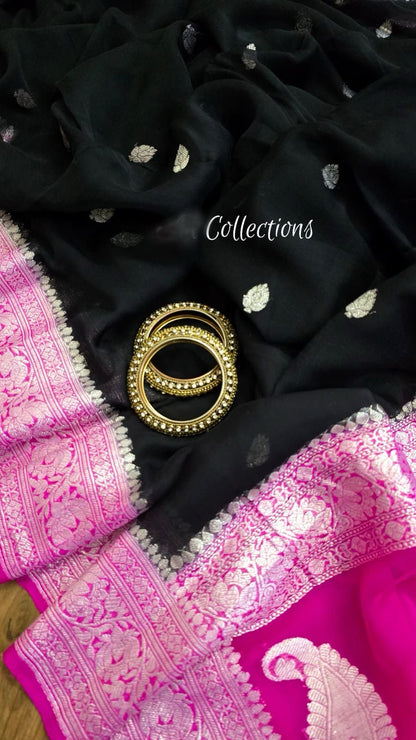 Black khaddi Chiffon Saree Indian Sarees wedding sari blouse
