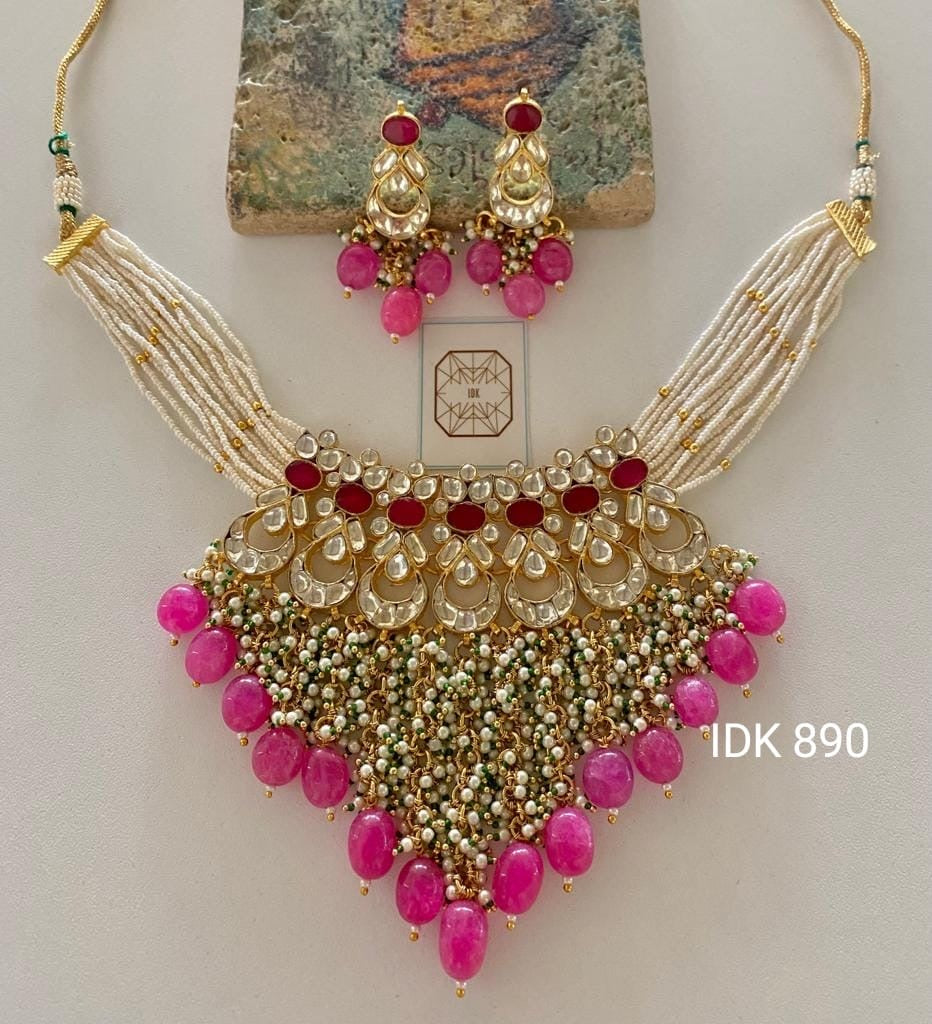 Pink pacchi kundan Necklace Set