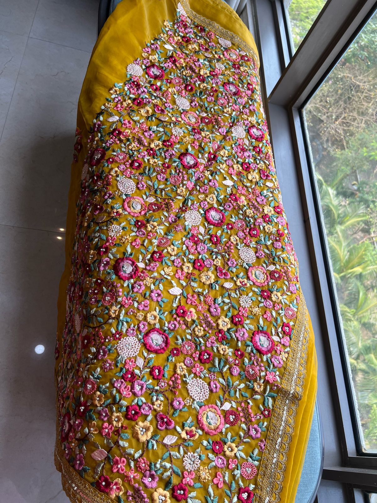 Yellow organza saree French knot saree Indian sari blouse