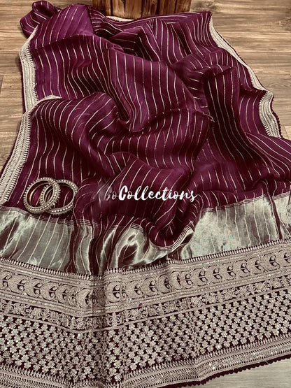 Rumani organza striped silk saree