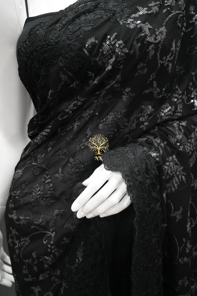 Black sequins beautiful gorgette sarees