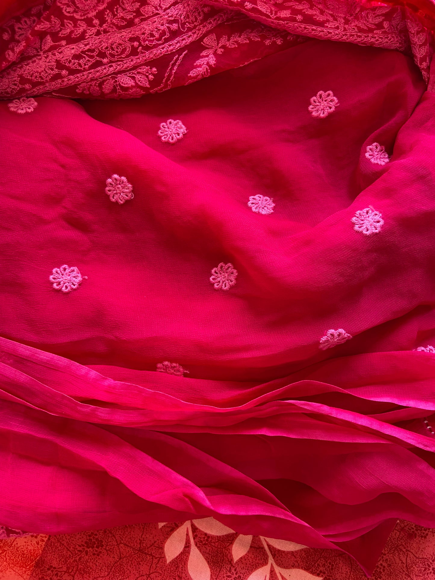 Red Chikankari saree Indian saree blouse Gorgette sari