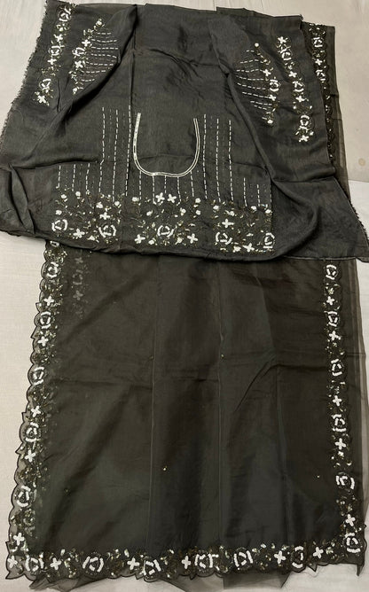 Rabina pearl sequins organza saree beautiful sari