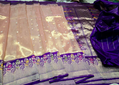 Handwoven Banarsi kora saree Minakari saree blouse Indian sarees