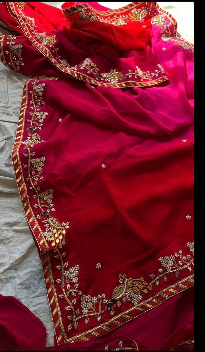 Dual shaded zardosi gottapatti saree Partywear sari blouse