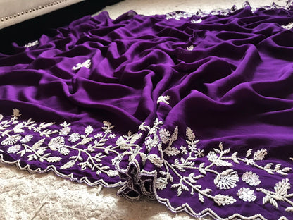 Purple premium elegant beautiful women sarees