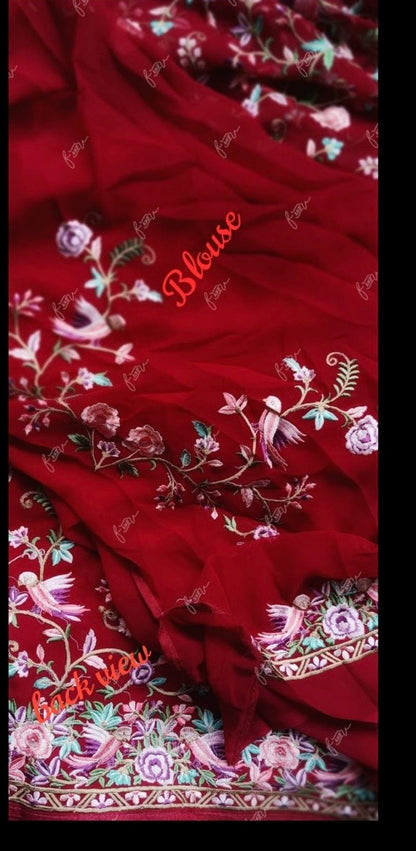 Leela Red Parsi Inspired Saree Embroiderr Sarees