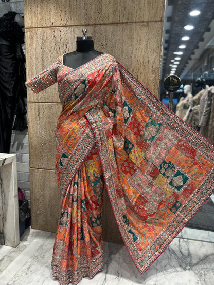 Gorgeous satin silk saree soft saree Arrakh printed sari blouse women sarees