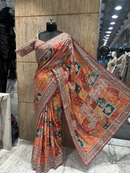 Gorgeous satin silk saree soft saree Arrakh printed sari blouse women sarees