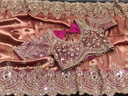 Handmade pure Kanjeevaram saree Indian wedding saree with stitched blouse