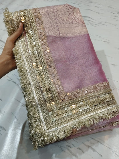 Pink saree Banarsi tissue silk saree Partywear sarees