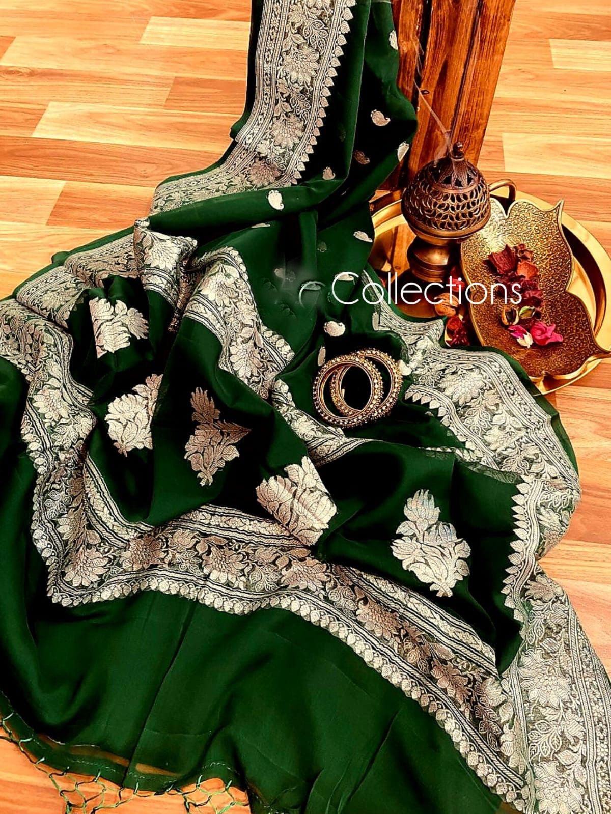 Green handwoven saree Banarsi saree kadwa sari blouse