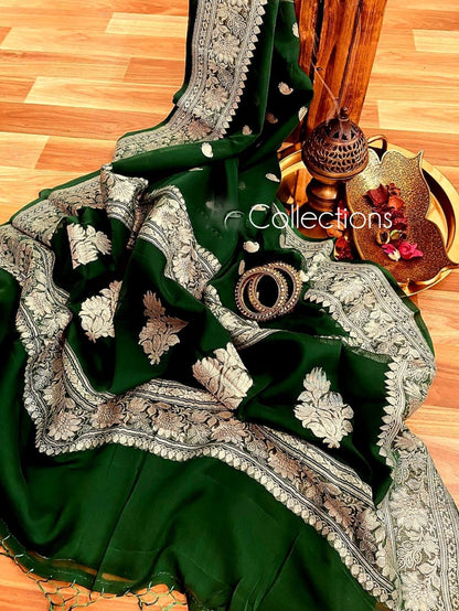 Green handwoven saree Banarsi saree kadwa sari blouse
