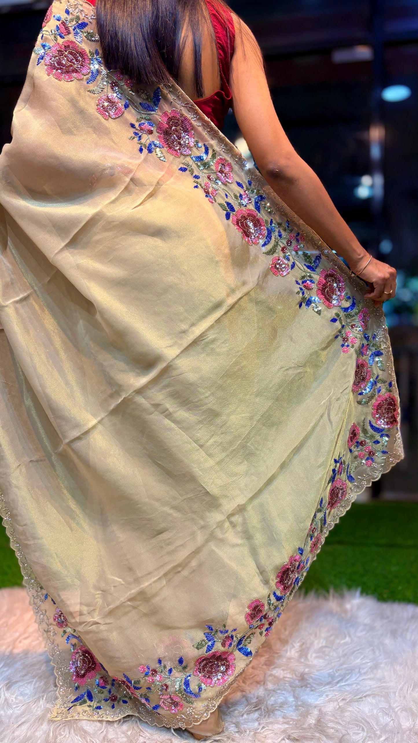 Gulnaar kanchi soft tissue silk saree reception saree for women