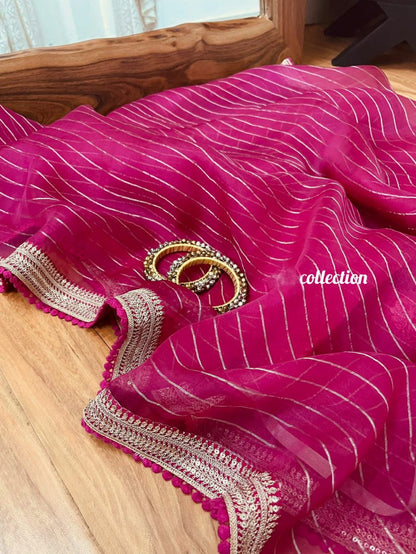 Princess pink organza silk saree partywear saree