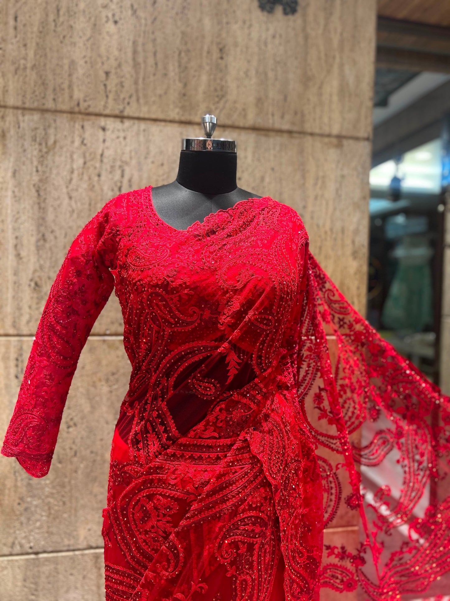 Red bridal saree Partywear saree wedding sari blouse