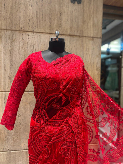 Red bridal saree Partywear saree wedding sari blouse