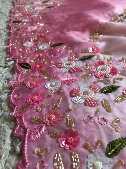 Premium ombre satin organza silk saree women sari blouse